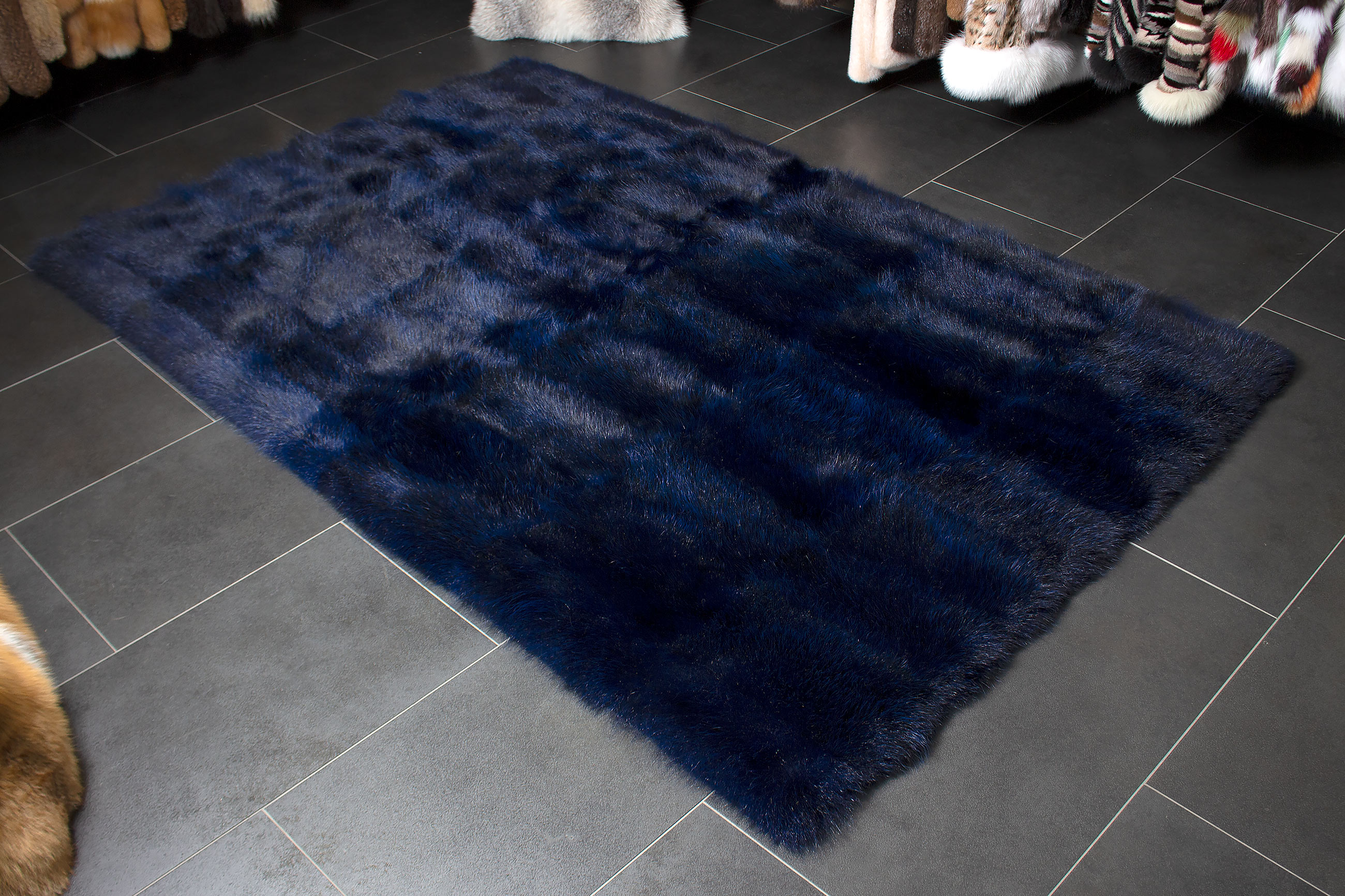 Real Possum Fur Carpet in Ocean Blue - 100% Wild Fur