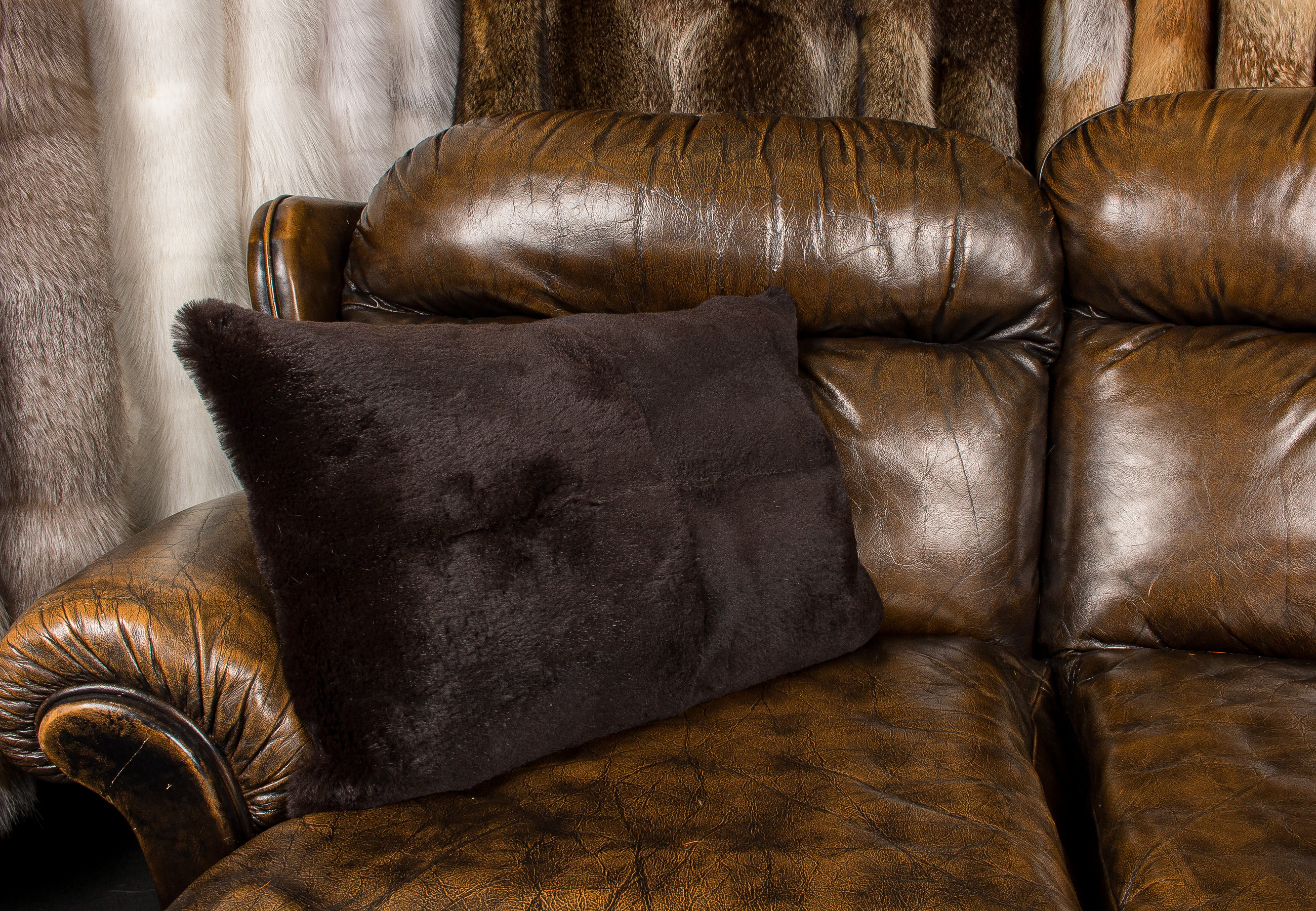 Dark-brown Rabbit Fur Pillow sheared