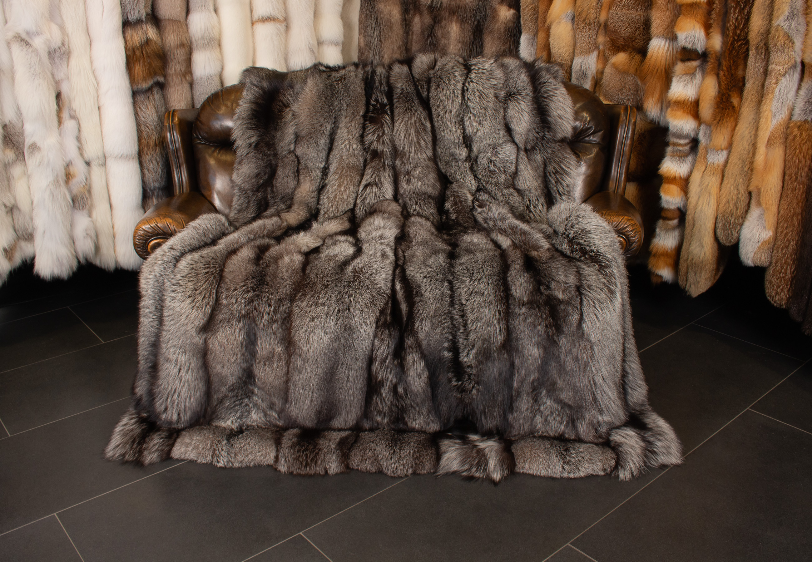 Silver Fox Fur Blanket - Brown Type