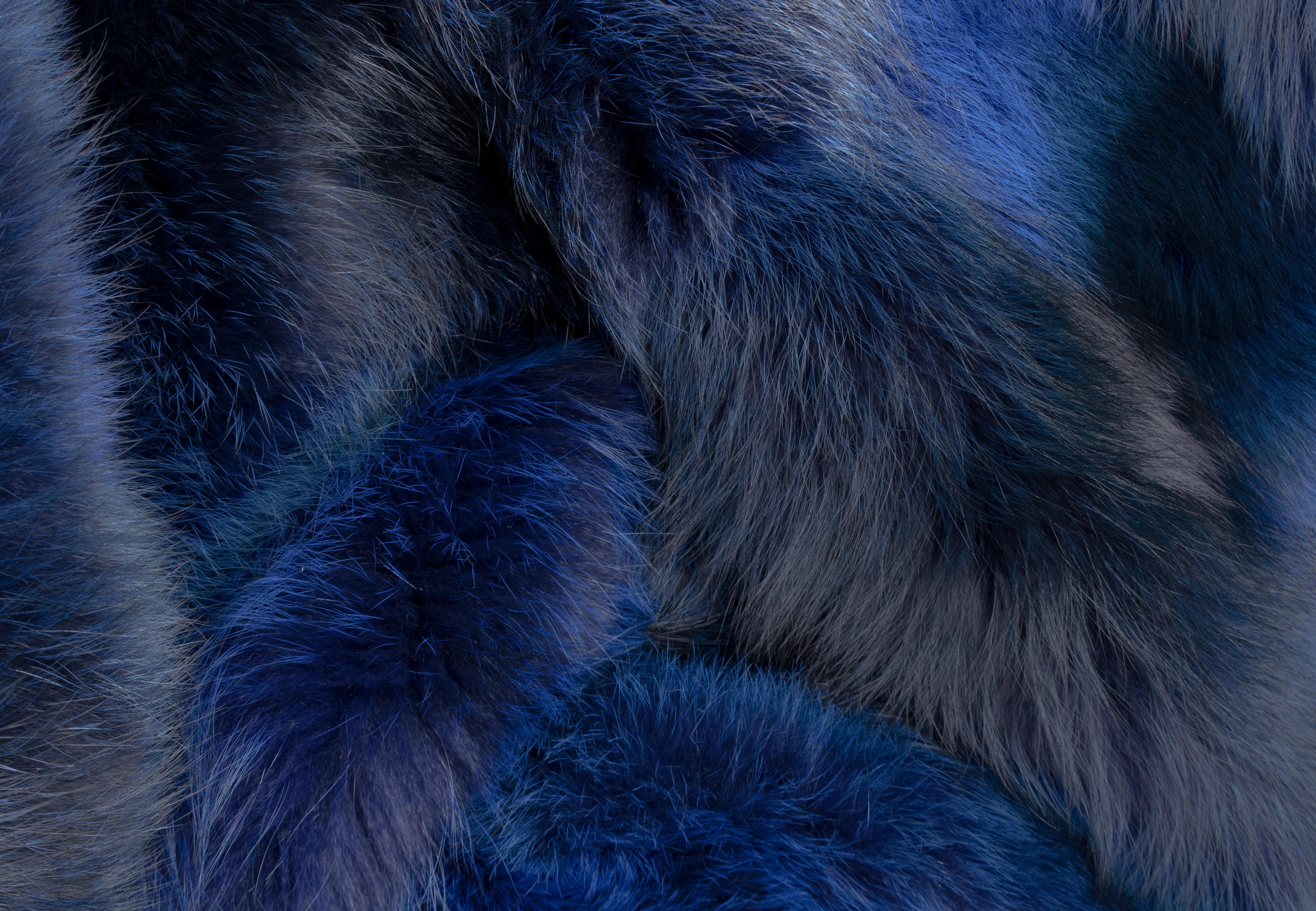 European Red Fox Fur Blanket in blue