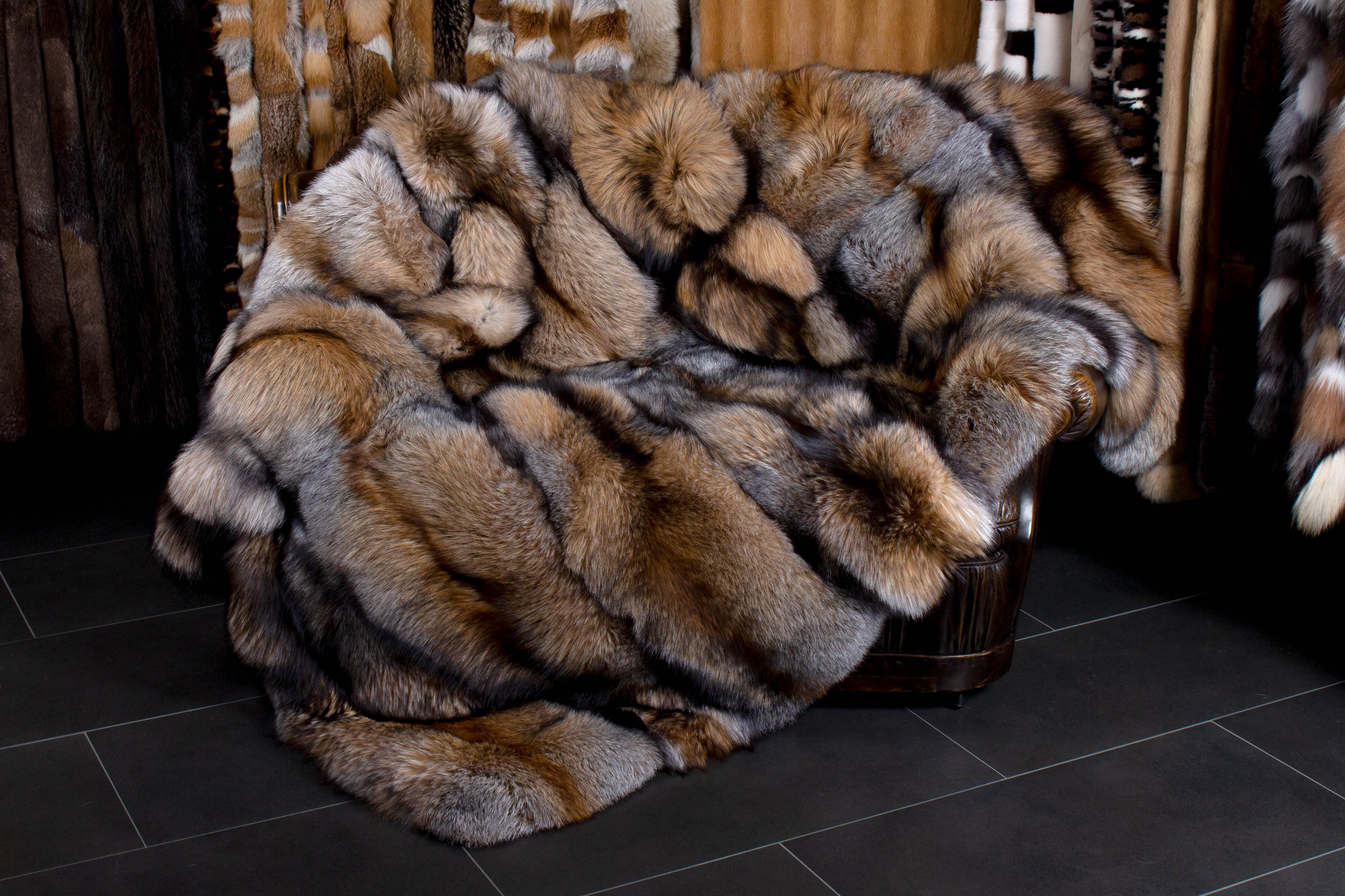 Cozy Real Fox Fur Blanket - Genuine Smokey Fox Fur