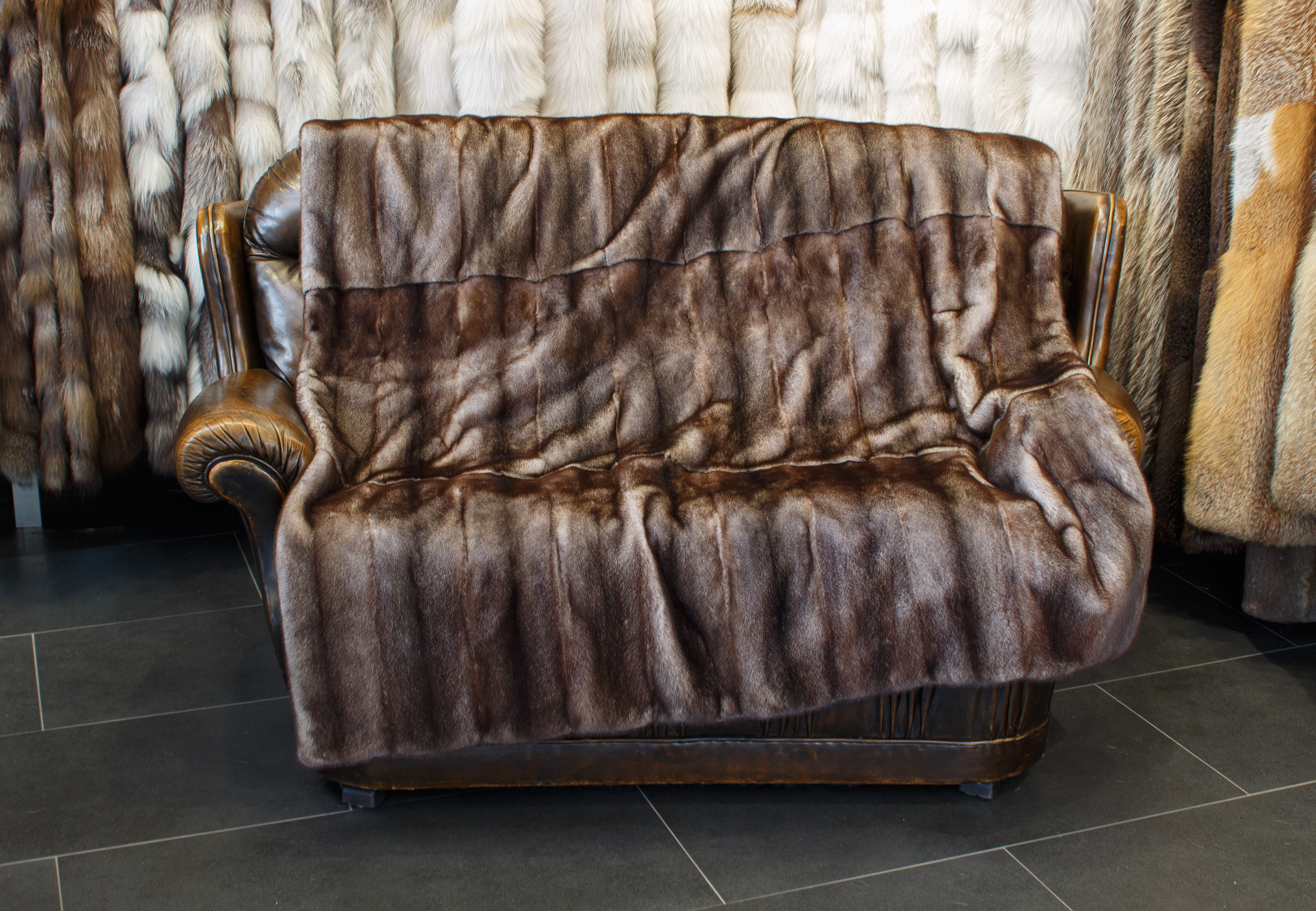 Mink Fur Blanket in brown-gray