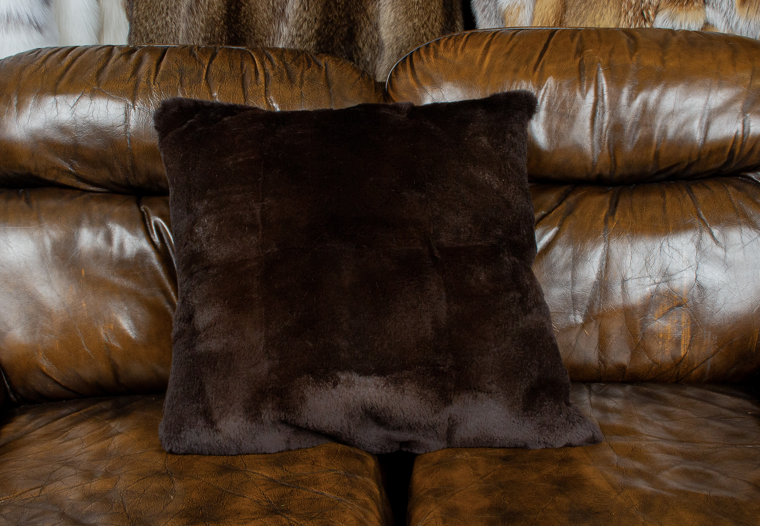 Dark-brown Rabbit Fur Cushion - Sheared
