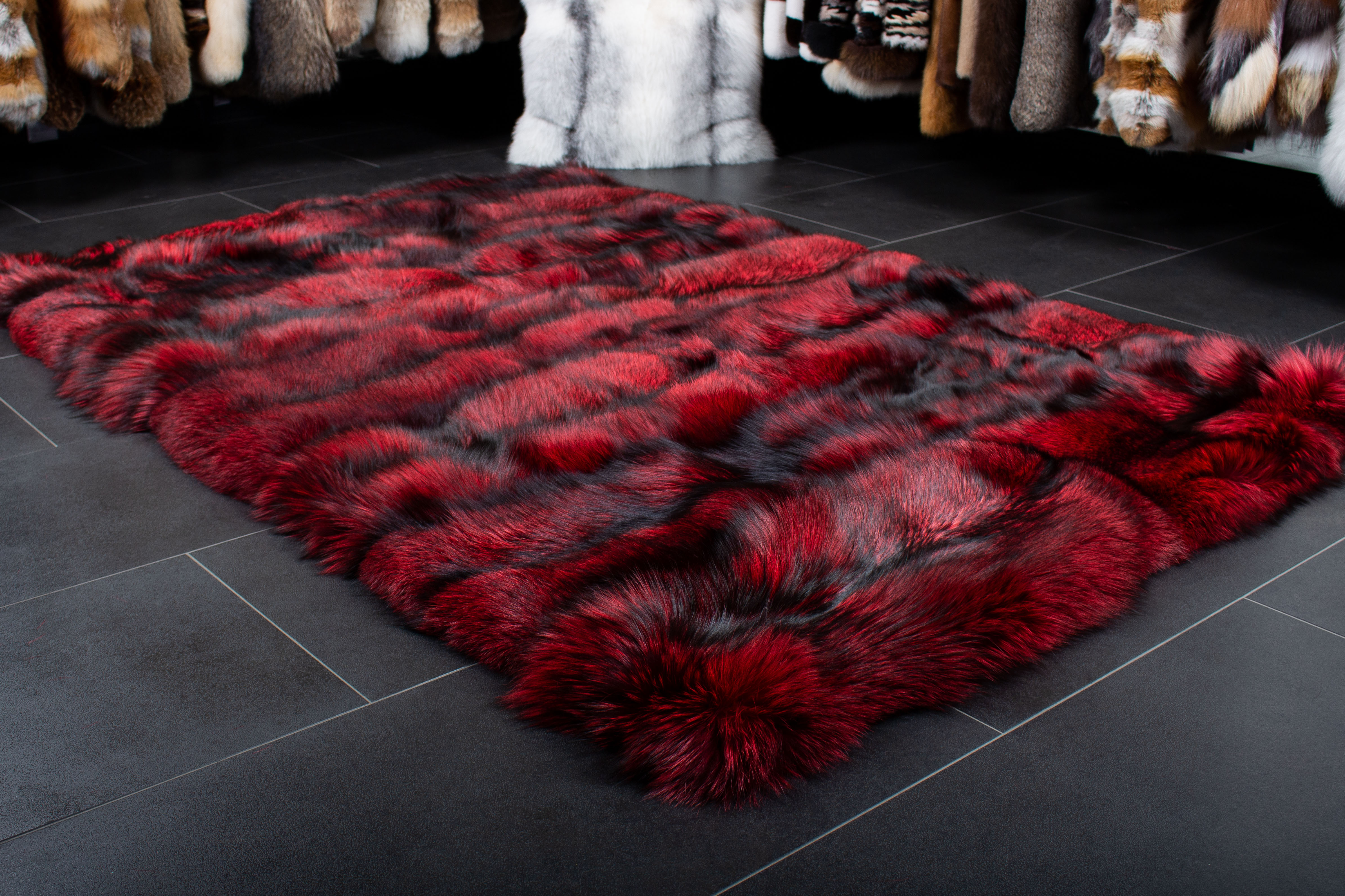 Ferrari Red Fur Rug from Silver Foxes