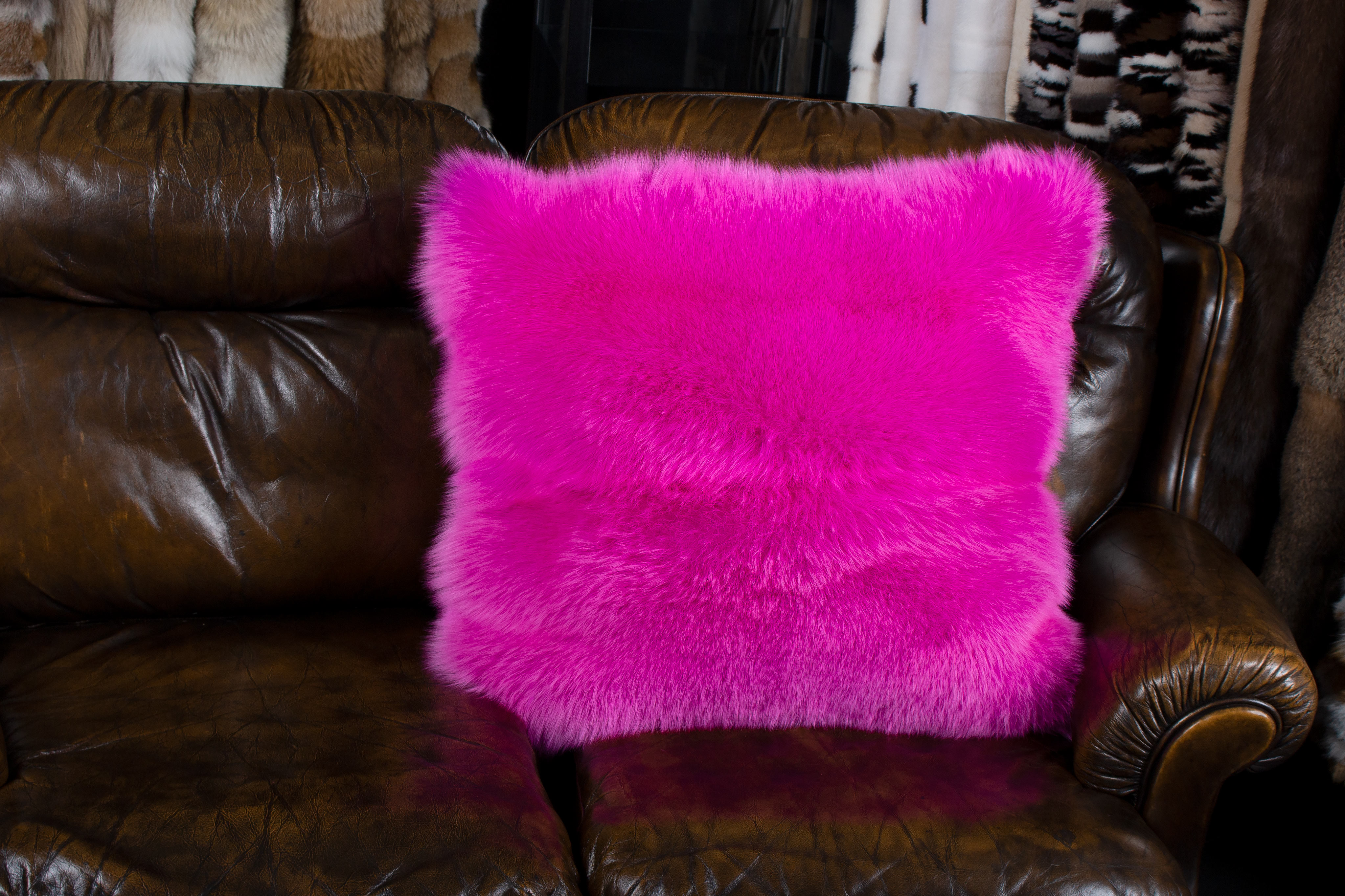 Pink Shadow Fox Fur Cushion - Real Fur