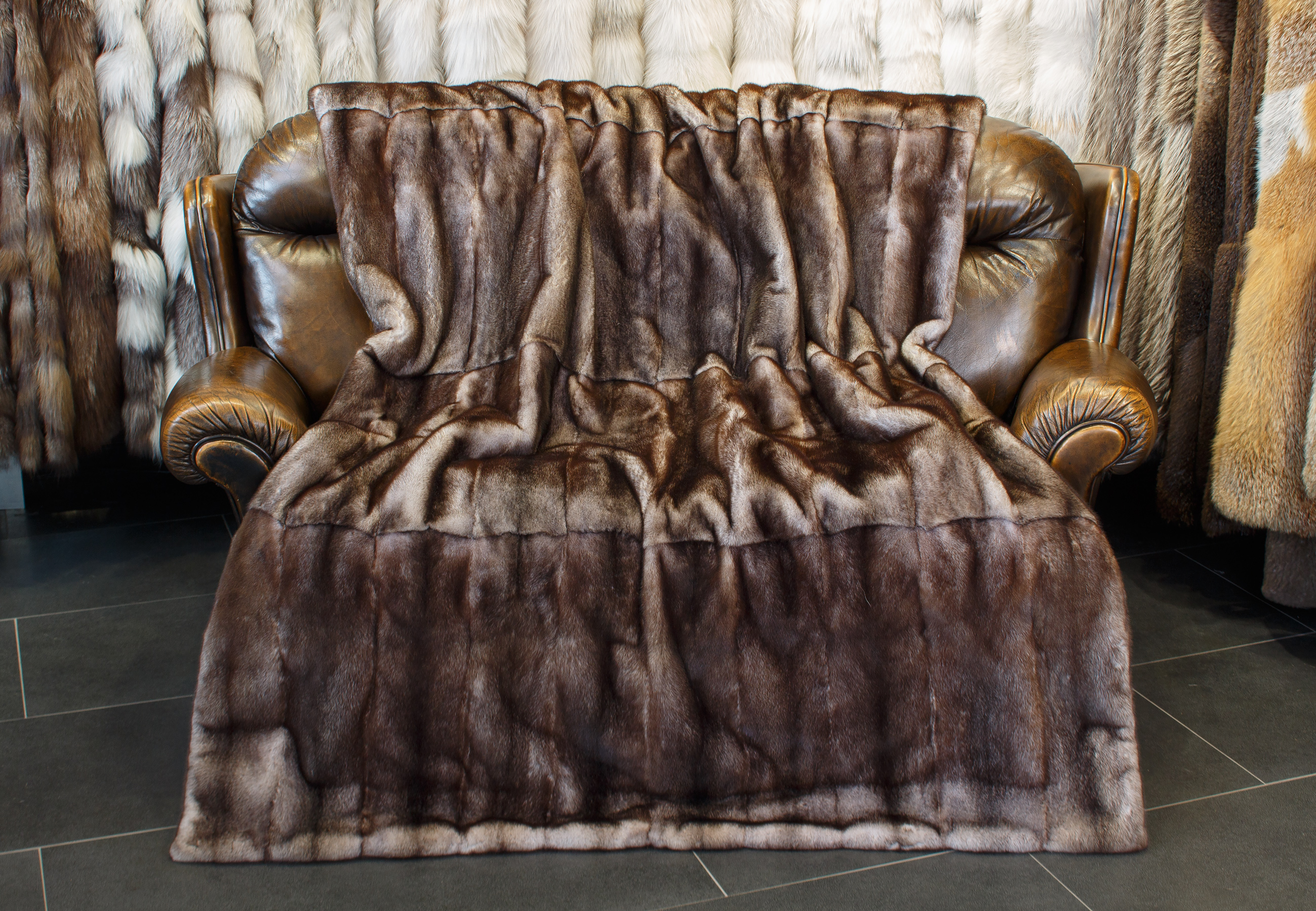 Mink Fur Blanket in brown-gray