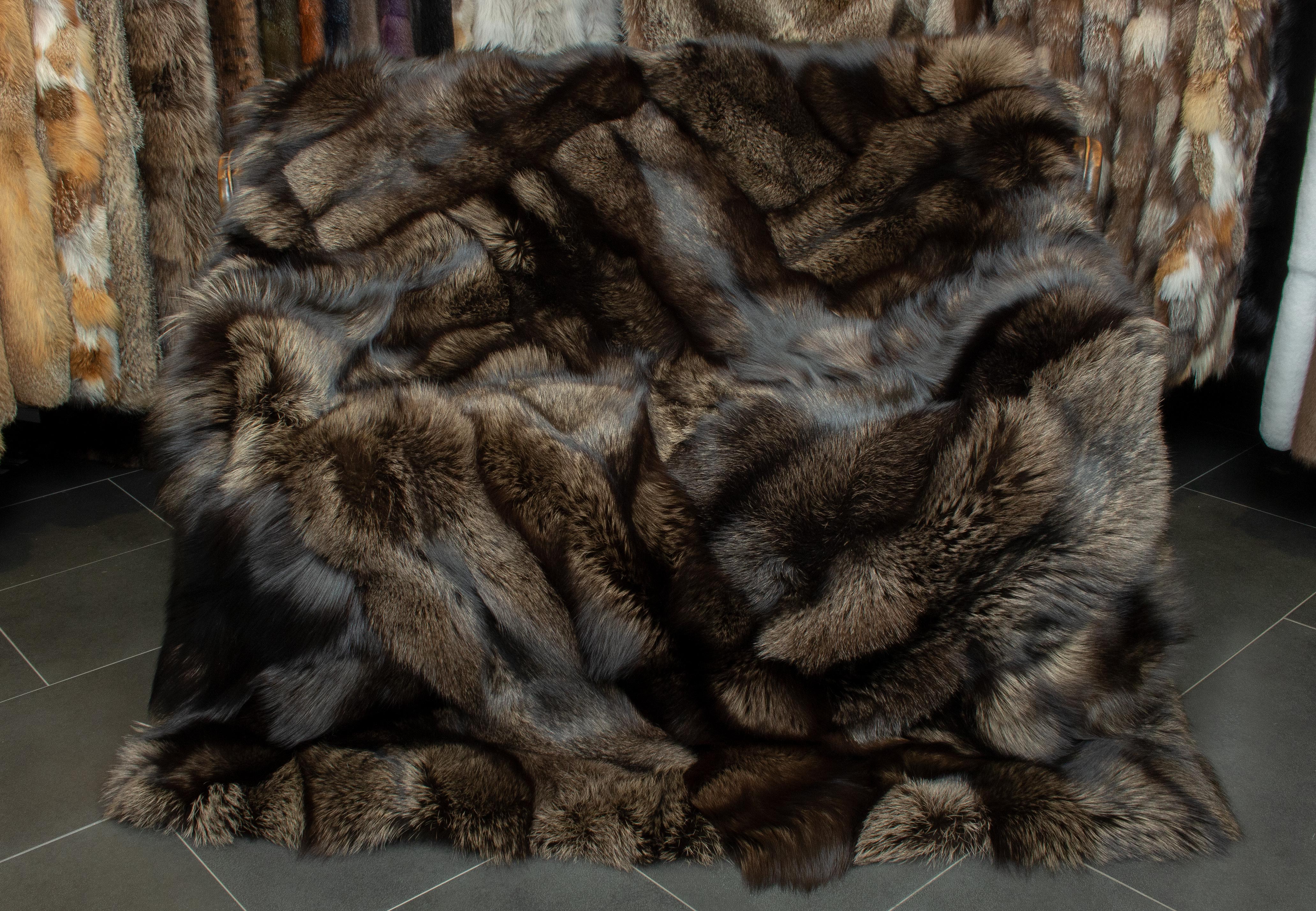 Patchwork Fur Blanket made with Silver Foxes in gray-brown