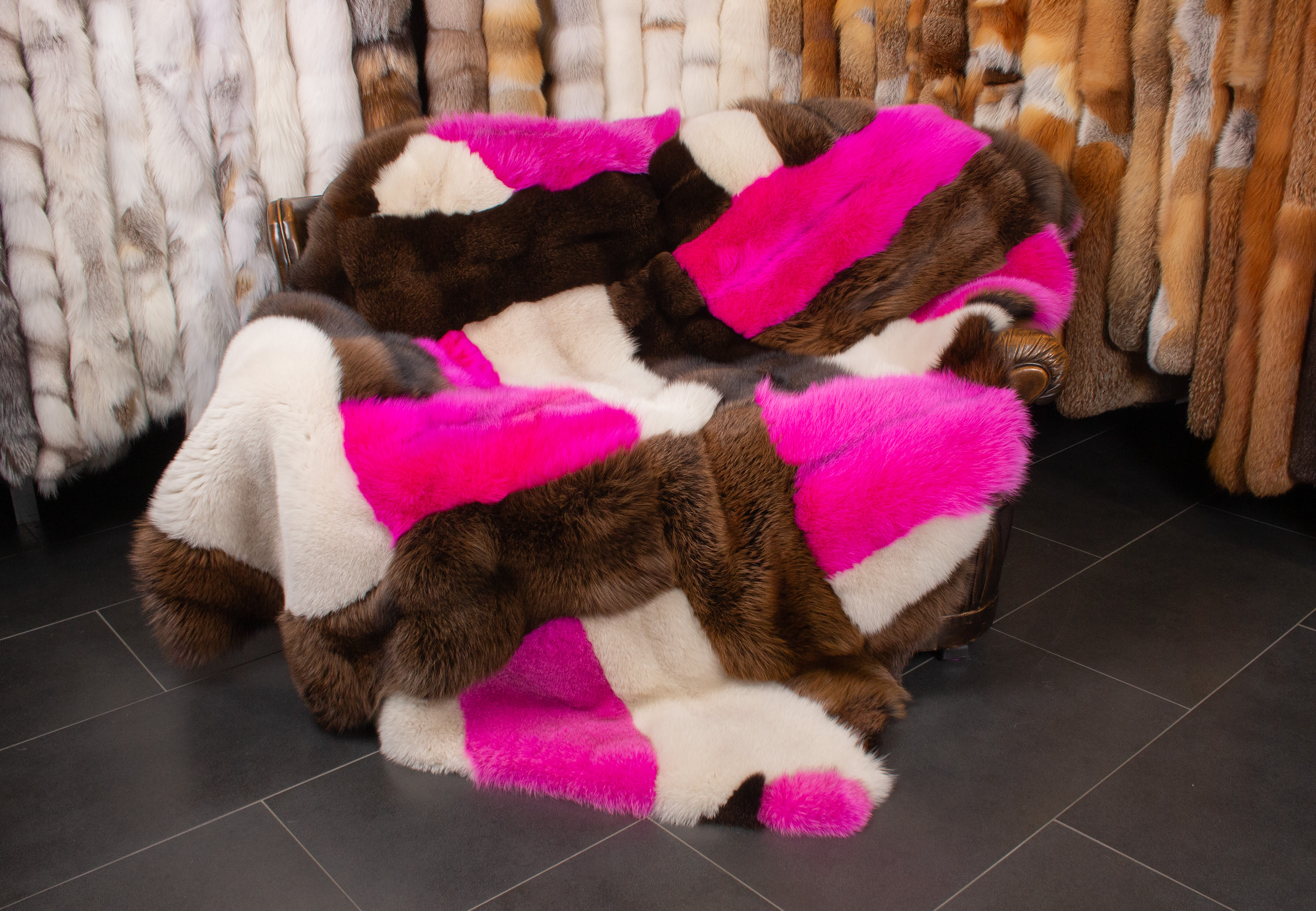 Blue Fox Fur Blanket Multicolor - Patchwork Design
