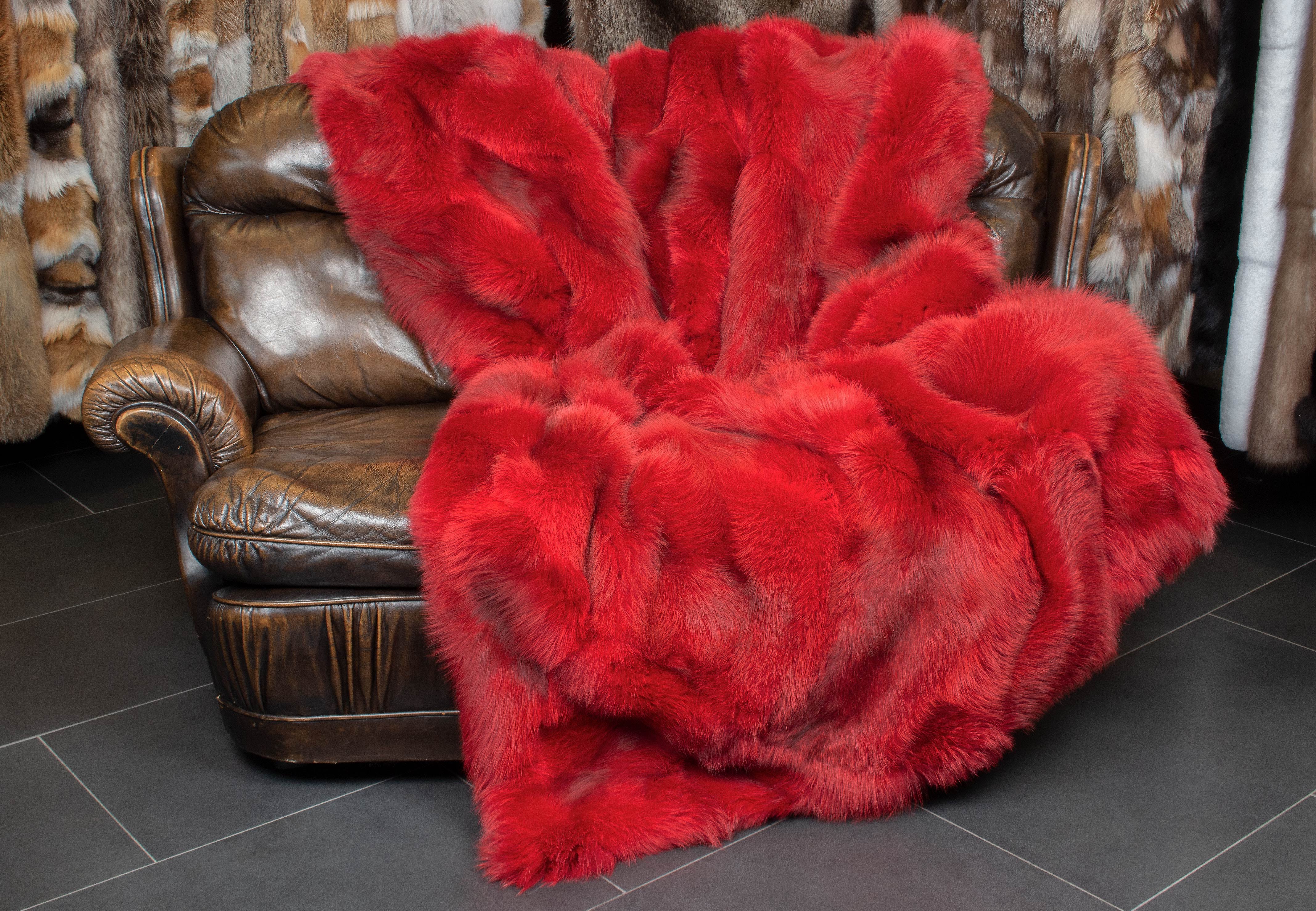 Genuine European Red Fox Fur Blanket in red