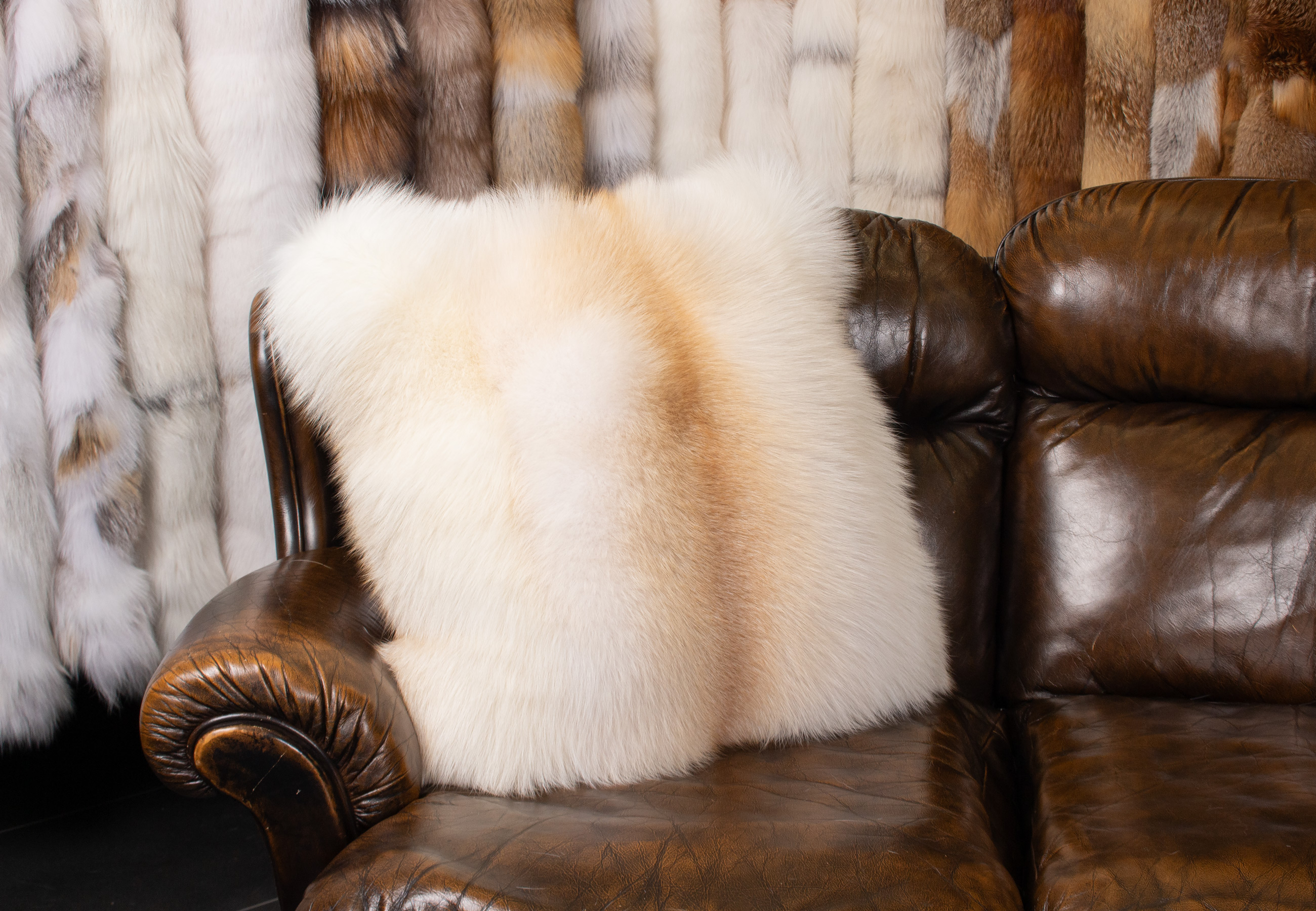 Luxurious Apricot Fox Fur Cushion