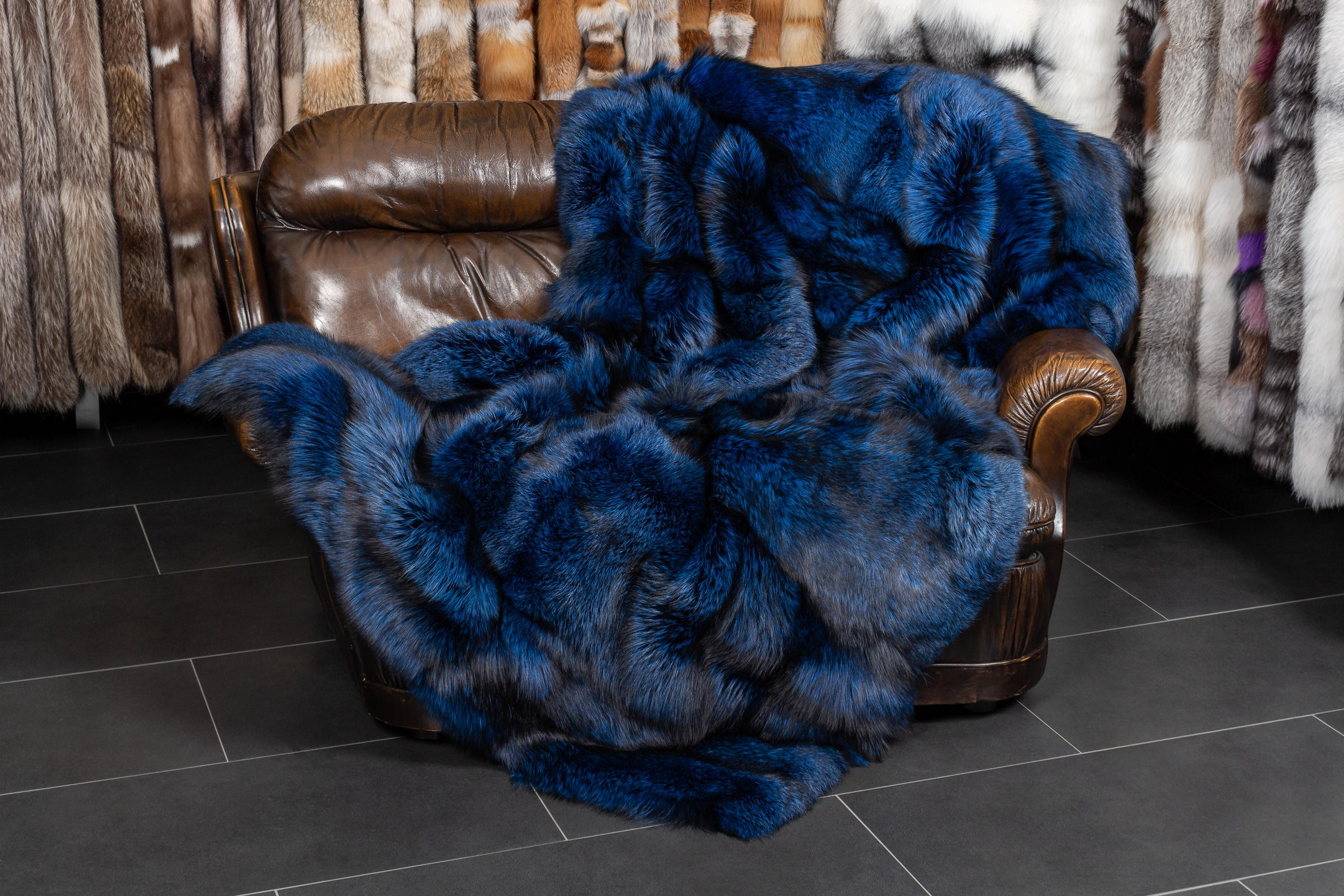 Blue Silver Fox Fur Throw From Scandinavian Foxes