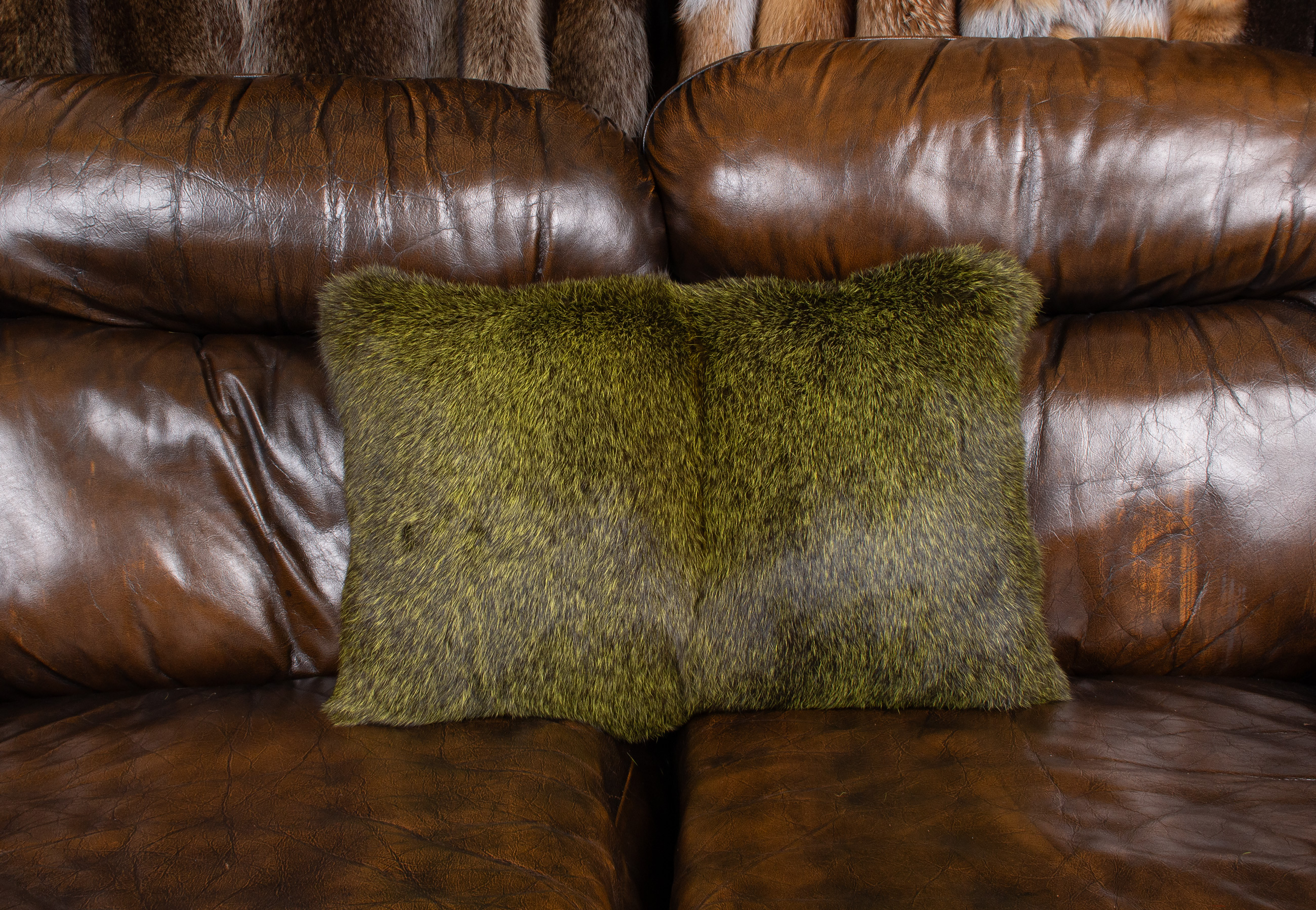 Rabbit Fur Pillow in Pine-green Rabbit Fur Pillow in Pine-green