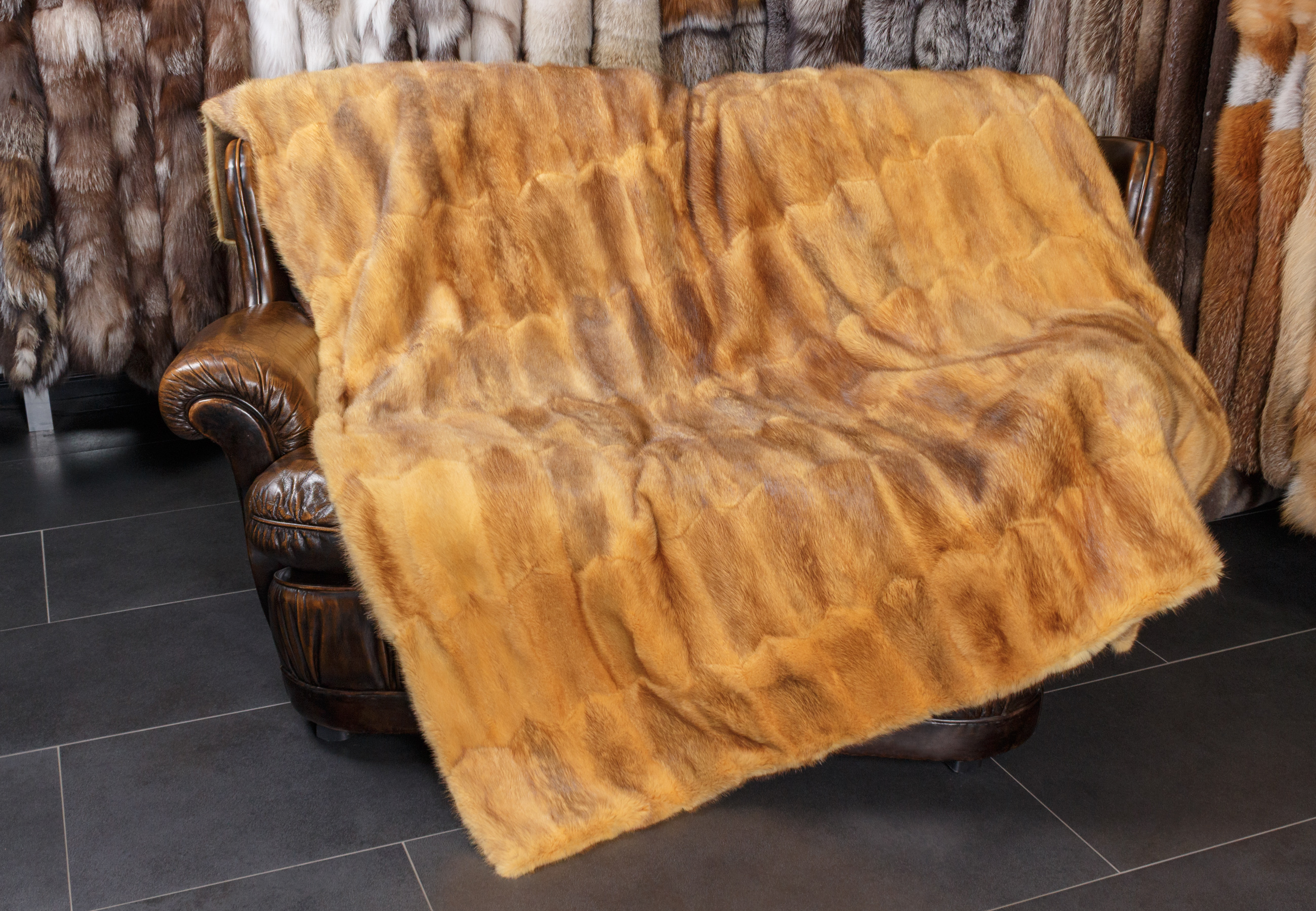 Yellow Muskrat Fur Blanket