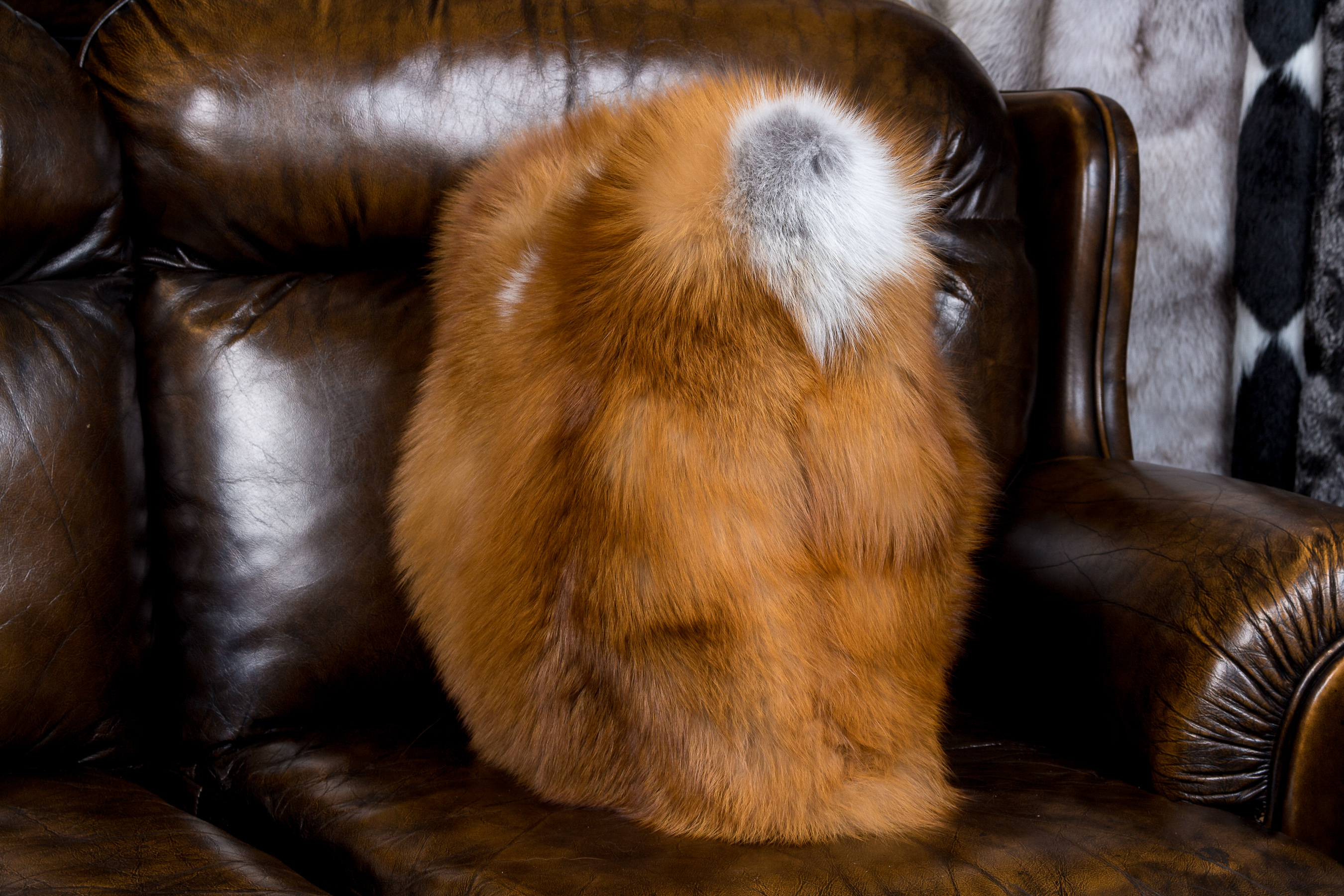 Fur pillow made of Canadian red fox