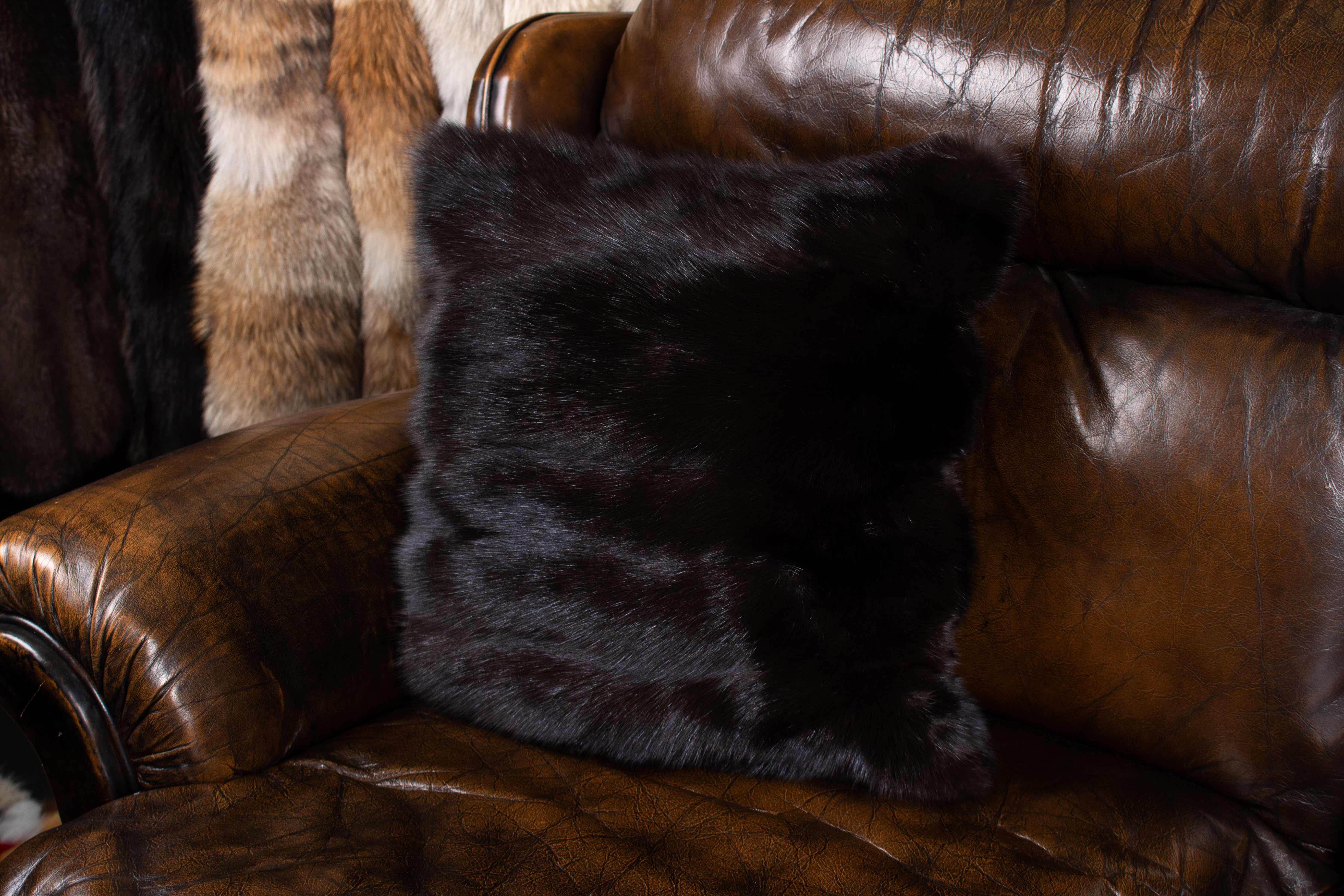 Russian Sable Fur Cushion Gray Smoke Genuine Fur