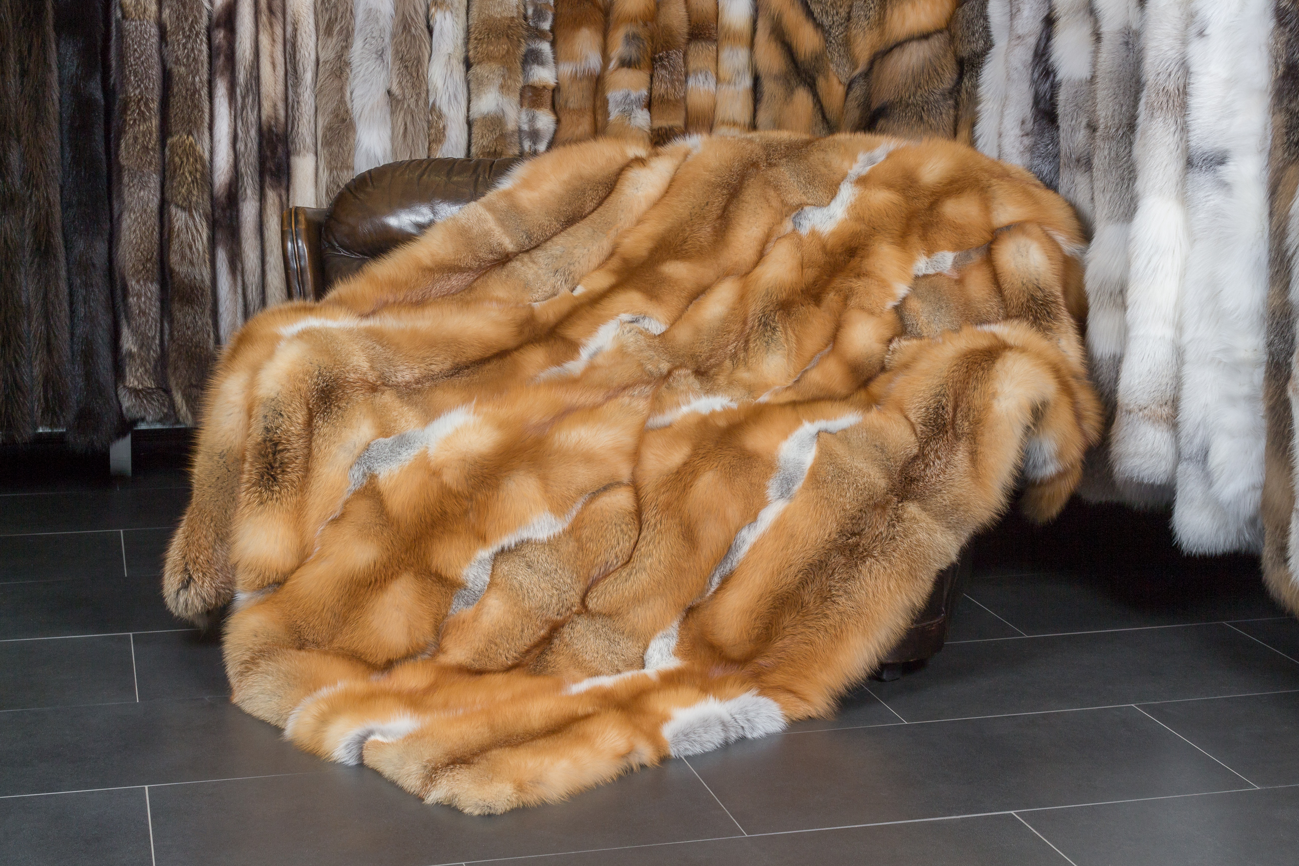Canadian red fox fur blanket - classic style
