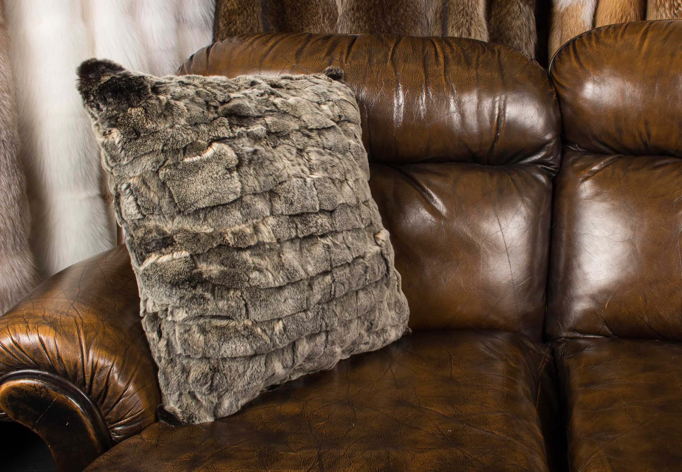 Fur Pillow made of Rex-Rabbit - Patch Fur Pillow made of Rex-Rabbit - Patch