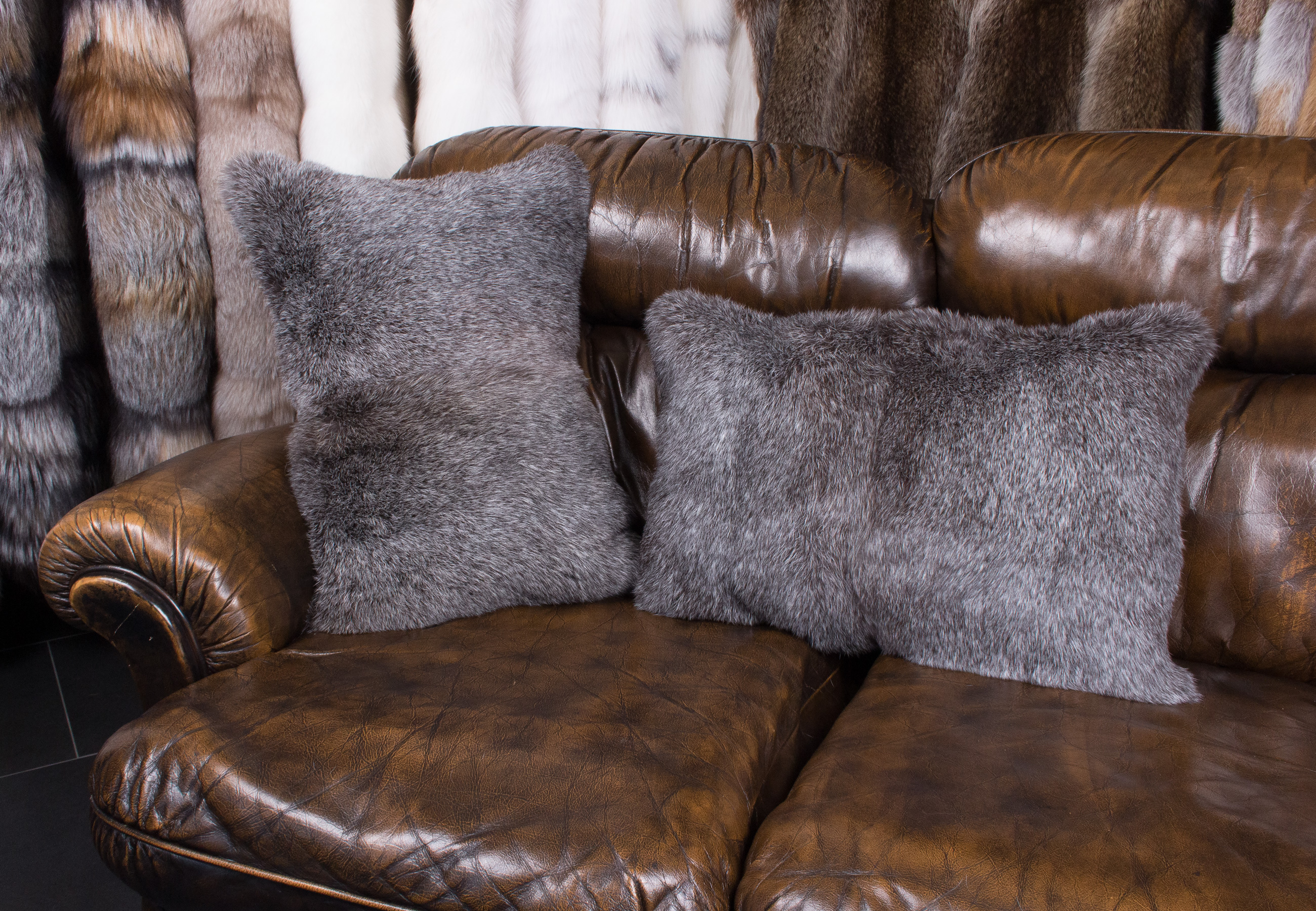 Real Rabbit Fur Cushion in gray Real Rabbit Fur Cushion in gray