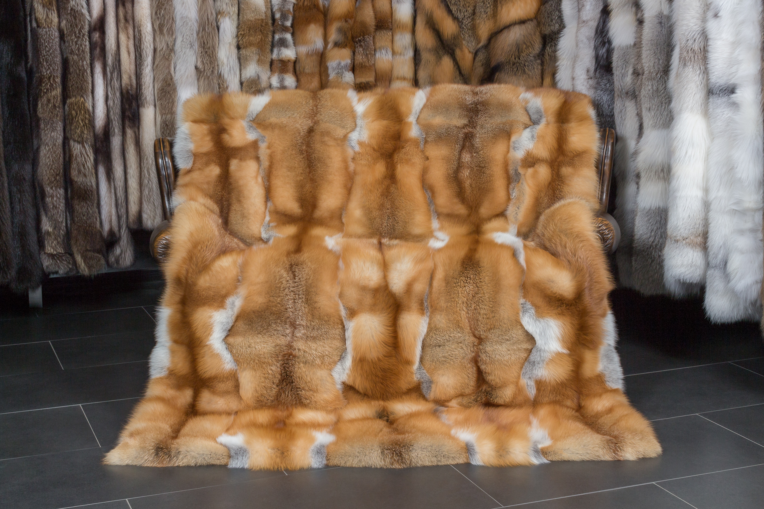 Canadian red fox fur blanket - classic style