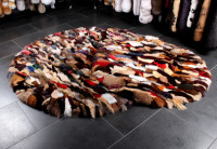 Round Multicolor Carpet from pieces of blue fox fur