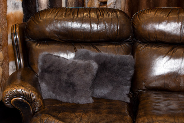 Small Rabbit Fur Cushion in Vienna Blue