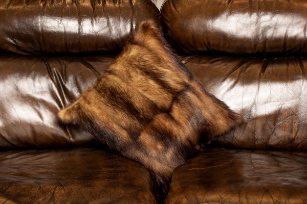 Brown Real Fitch Fur Pillow