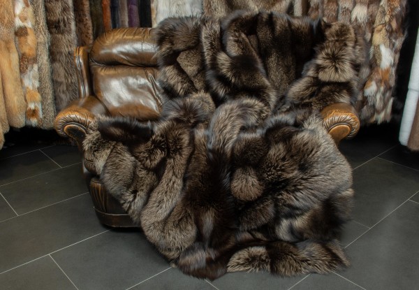 Patchwork Fur Blanket made with Silver Foxes in gray-brown