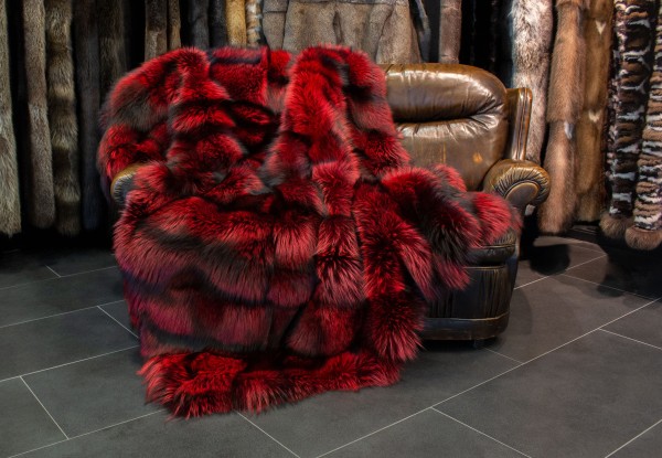 Silver Fox Fur Blanket - Ruby Red