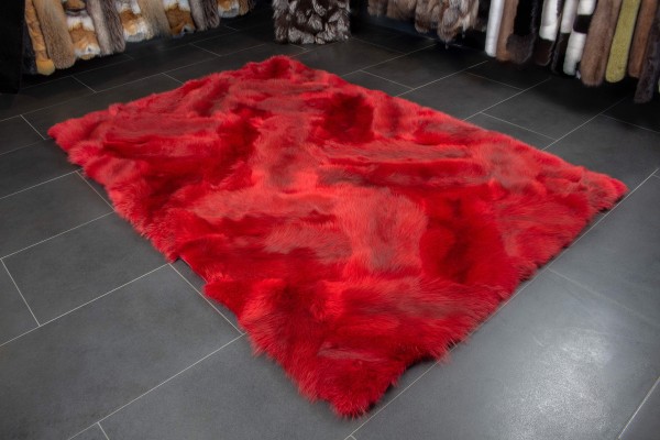 Genuine European Red Fox Fur Carpet in red