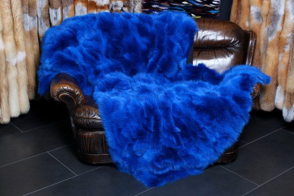 Shadow Fox Fur Blanket in Ocean Blue