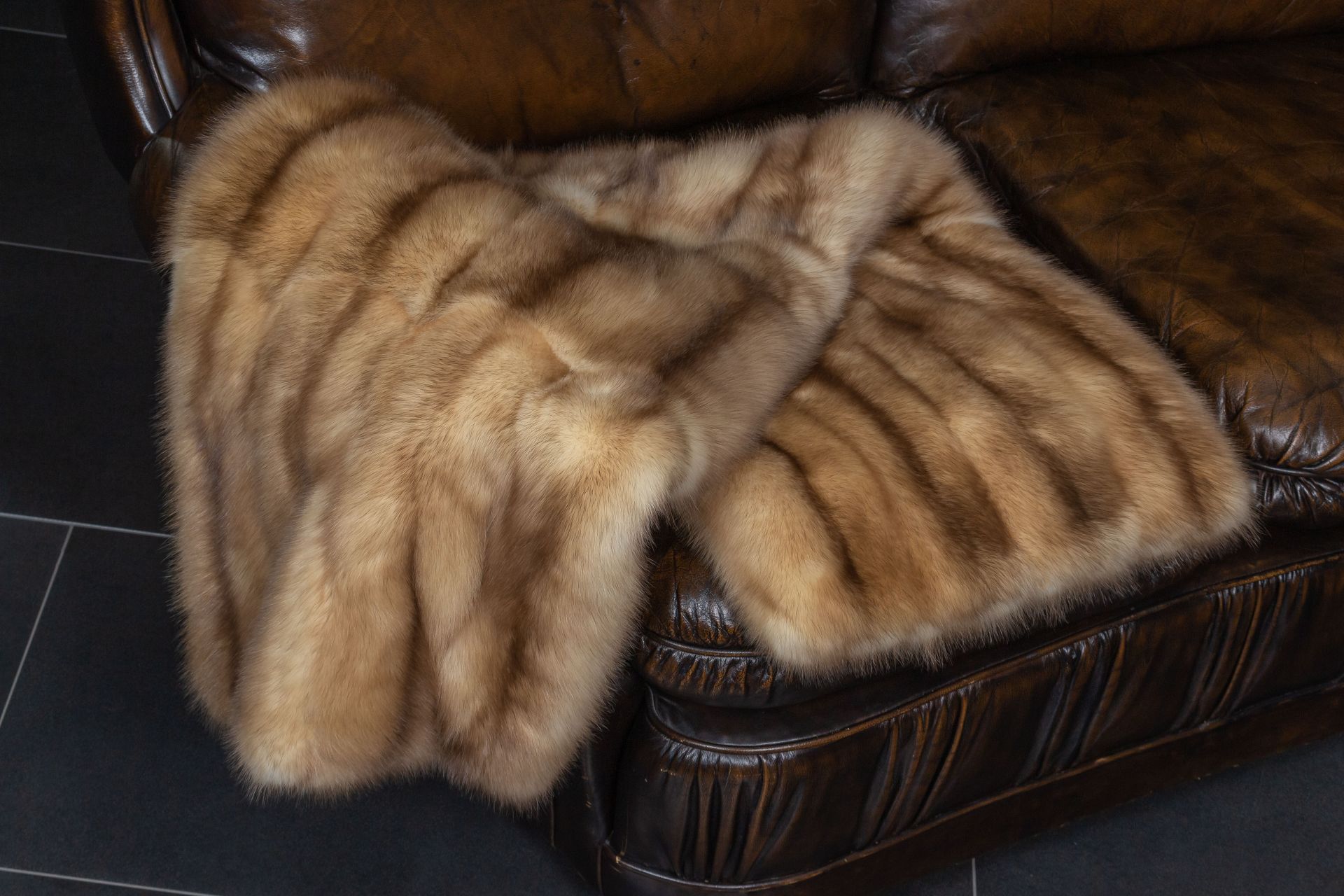Luxurious Small Sable Fur Plaid with Gold Sables Real Fur