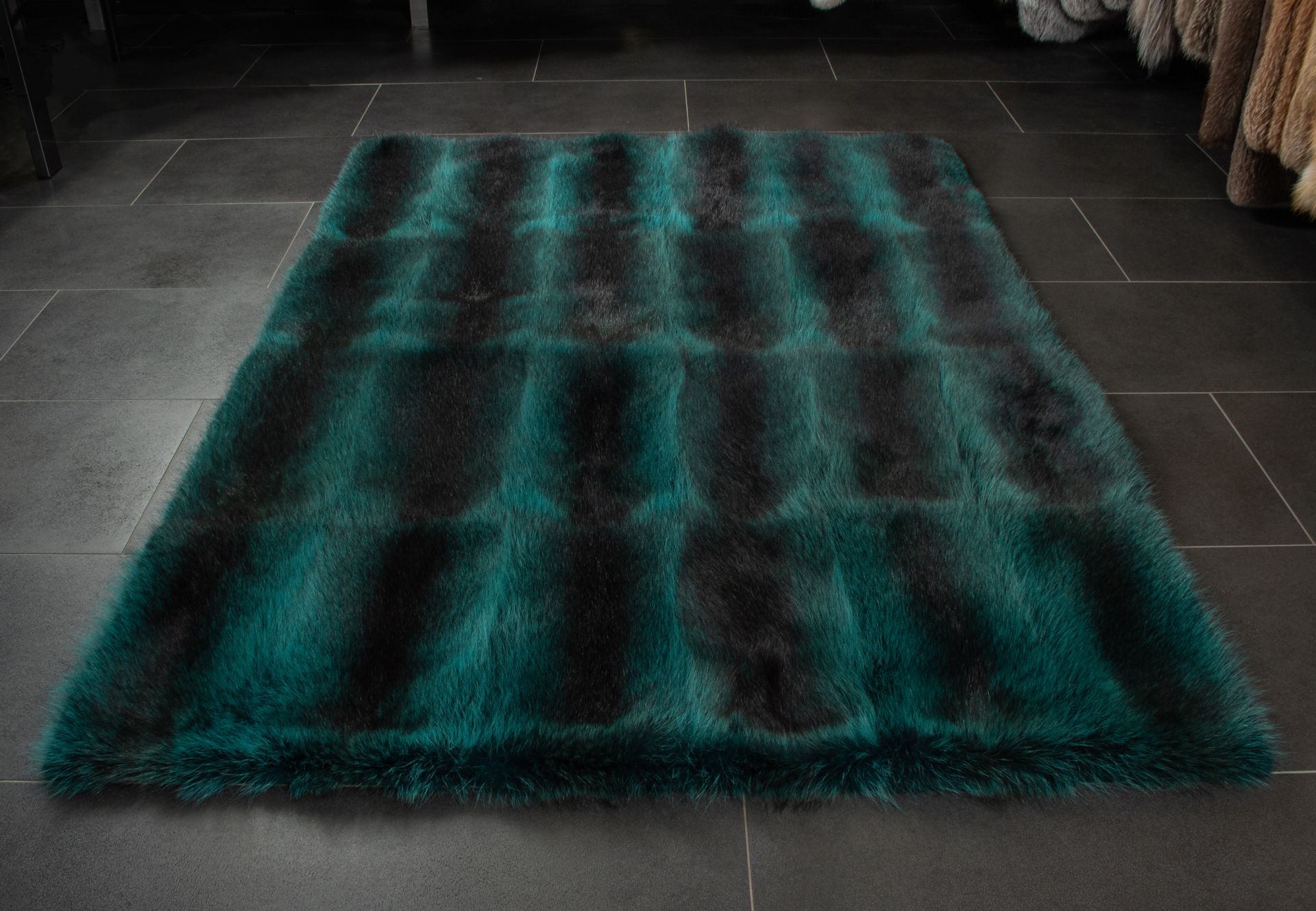 Canadian Raccoon Fur Carpet in Turquoise - Wild Fur