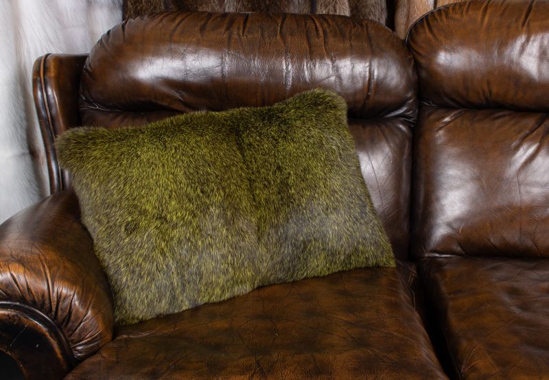 Rabbit Fur Pillow in Pine-green - Real Fur