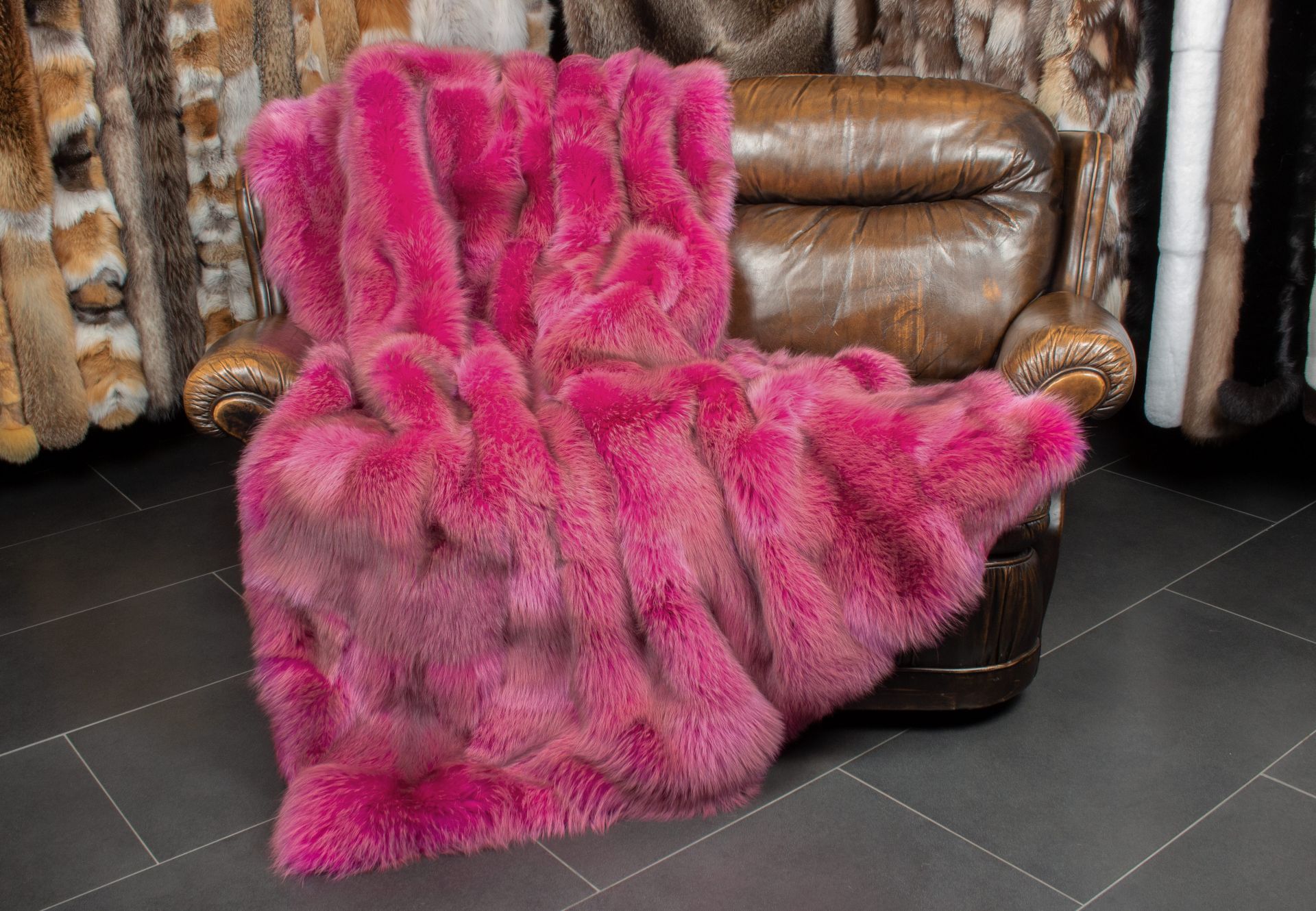 Red Fox Fur Blanket in pink Lars Paustian