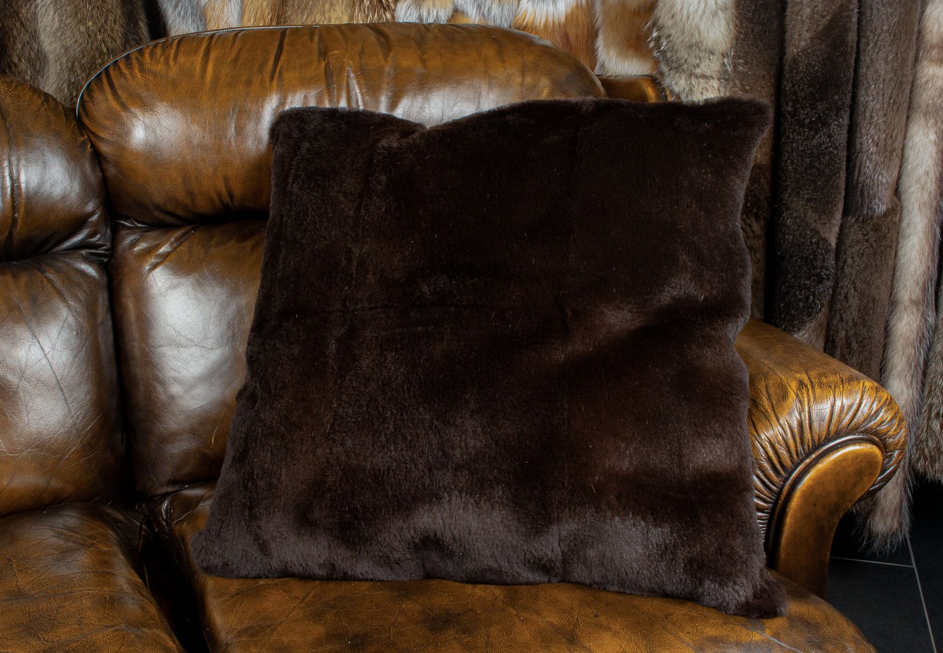 Dark-brown Rabbit Fur Cushion - Sheared Fur