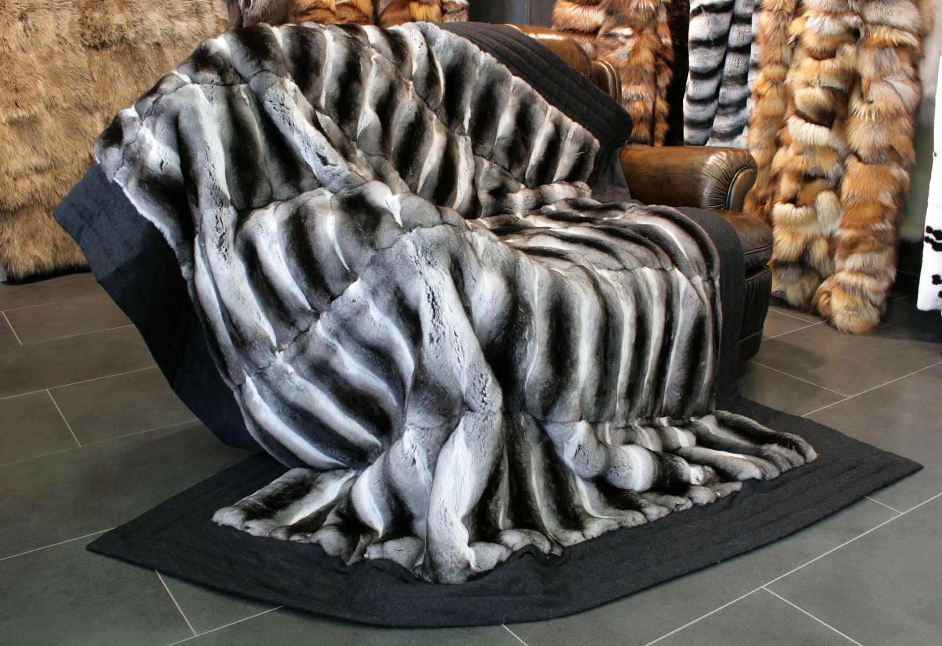 Framed Chinchilla fur blanket natural furs