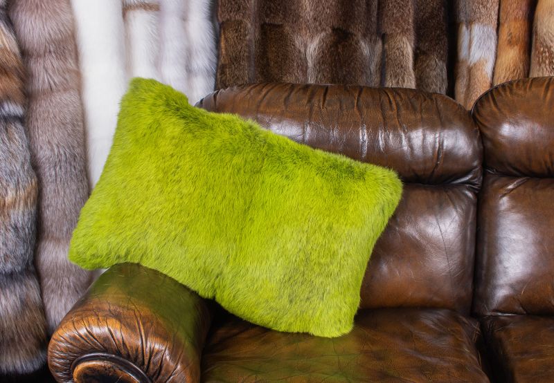 Cozy Rabbit Fur Cushion in Green - Genuine Fur