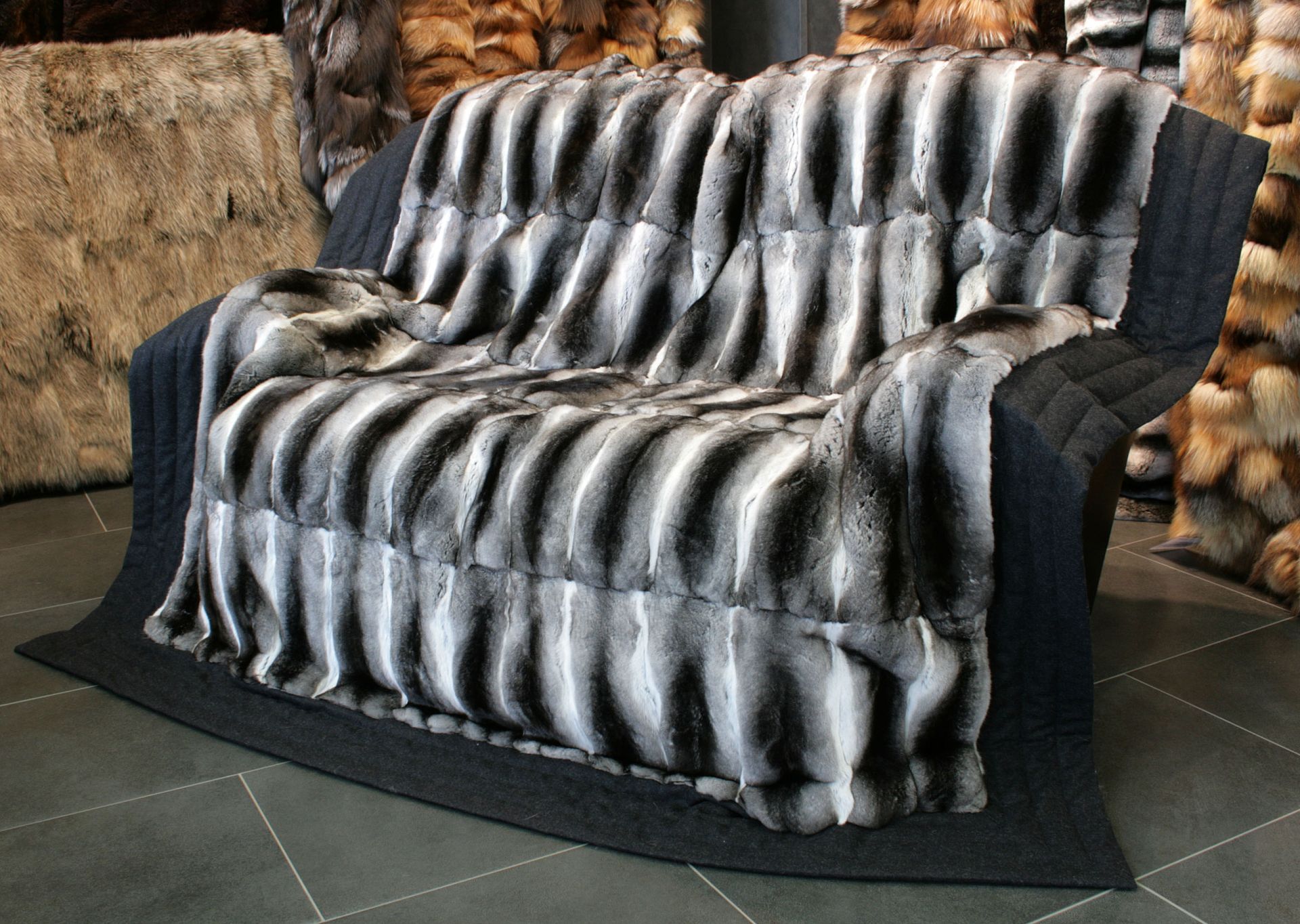 Framed Chinchilla fur blanket natural furs