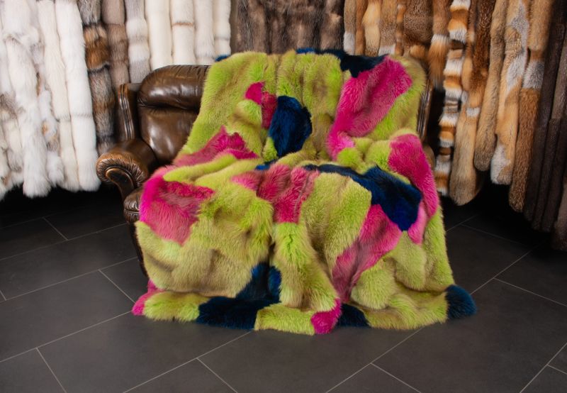 Stylish Red Fox Fur Blanket in Multicolor
